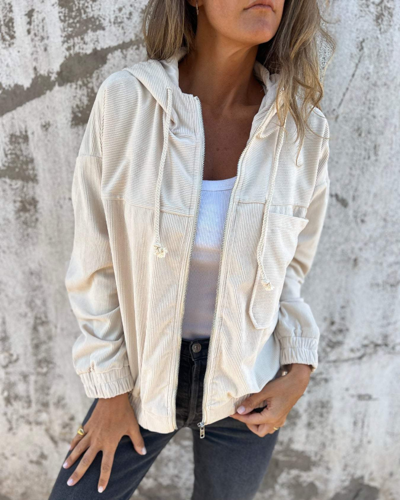 Leah™ Corduroy Zip-Up Hooded Jacket