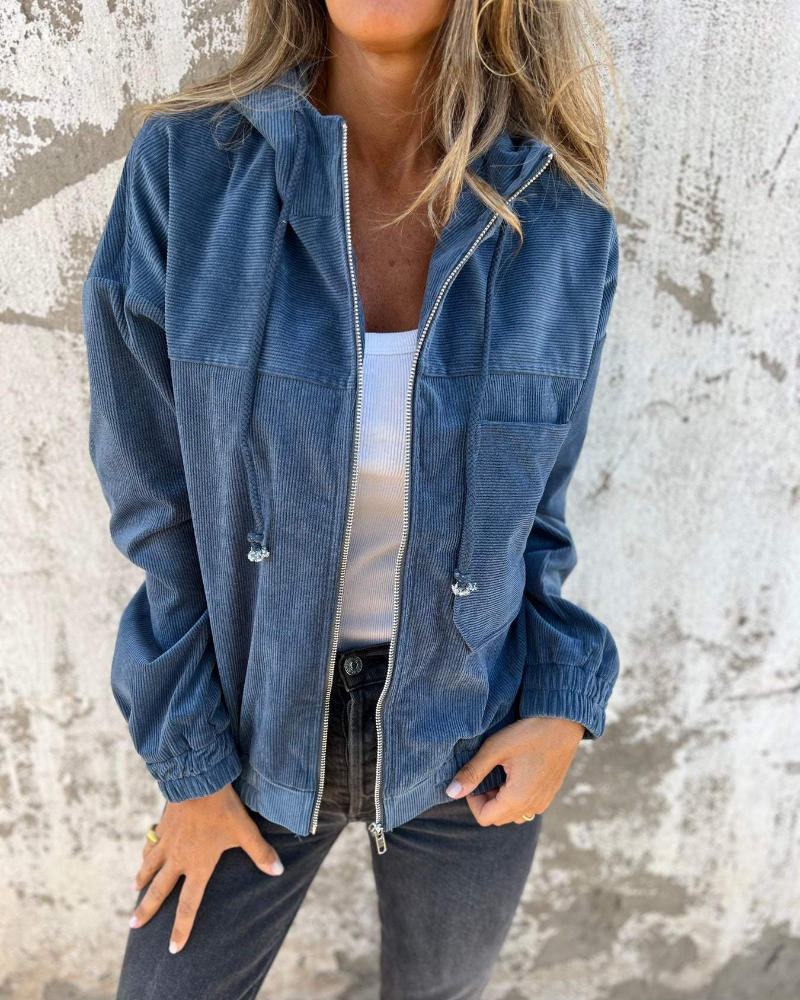 Leah™ Corduroy Zip-Up Hooded Jacket