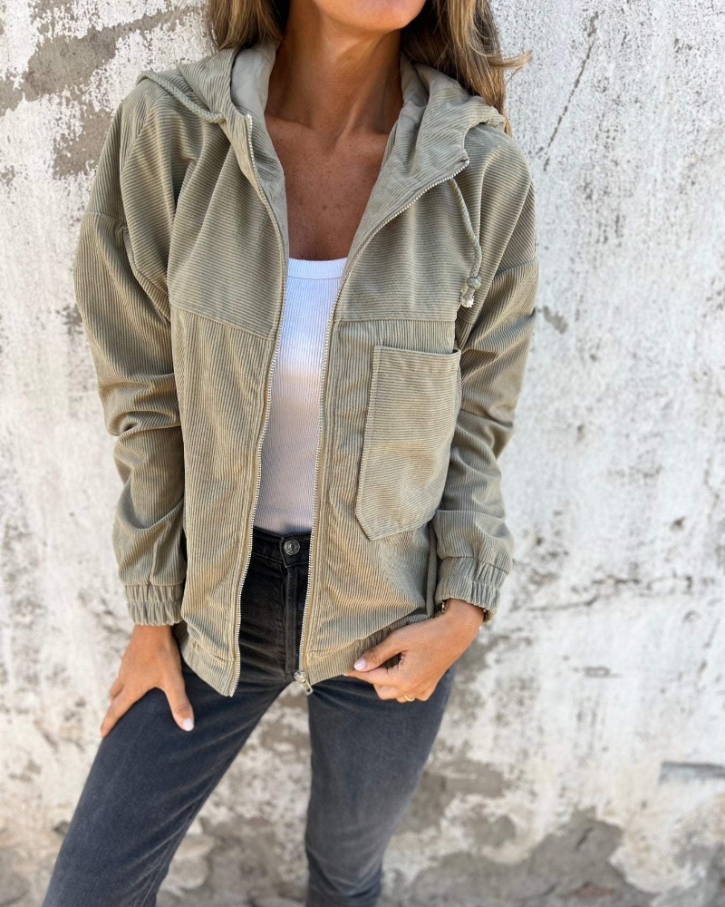 Leah™ Corduroy Zip-Up Hooded Jacket