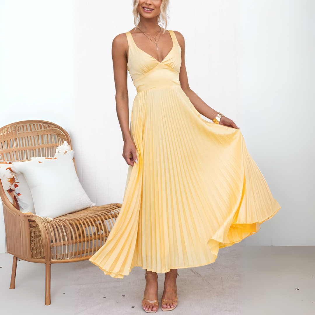 Abri™ Pleated V-Neck Maxi Dress