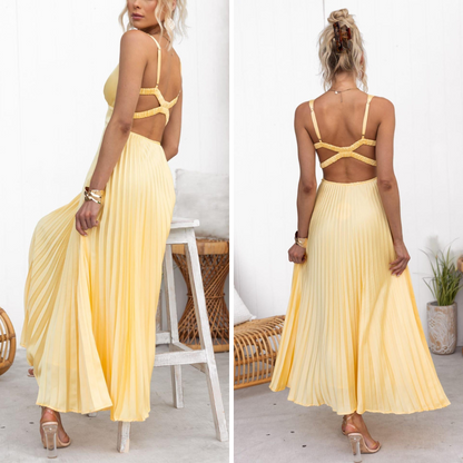 Abri™ Pleated V-Neck Maxi Dress