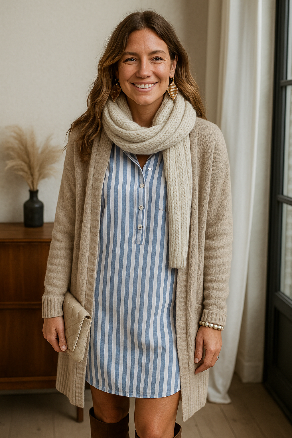 Maya™ Elegant Striped Shirt Dress