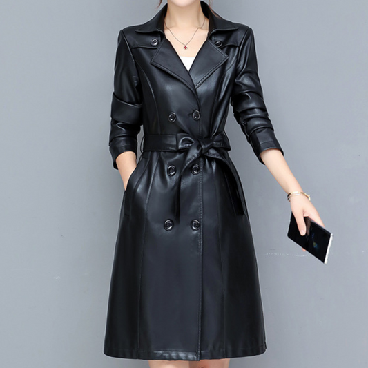 Delphine™ Premium Vegan Leather Trench Coat
