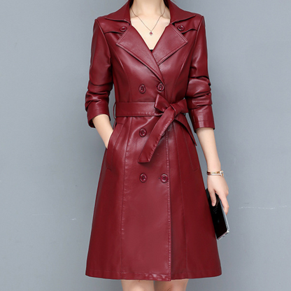 Delphine™ Premium Vegan Leather Trench Coat