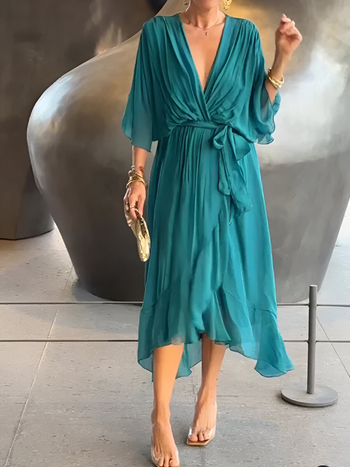 Sarah™ Flowy Chiffon V-Neck Dress
